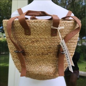 NWT womens Straw purse / backpack, XIX Palms, jute 13”, shore break cooler bag